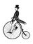 Man on retro vintage old bicycle engraving vector