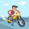 Man ride on motorcycle, cartoon vector flat illustration