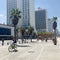 Man rides bicycle on Tel Aviv Promenade