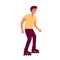 man rides to roller skate outdoors. Cartoon flat character design isolated .Leisure, recreational activity and sport