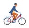Man riding on bicycle. Cyclist guy in casual clothes rides on bike. Simple character healthy leisure lifestyle, teenager