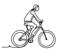 Man riding a bicycle outside. Concentrated young guy using his bike in the courtyard. Continuous line drawing. Isolated