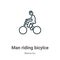 Man riding bicylce outline vector icon. Thin line black man riding bicylce icon, flat vector simple element illustration from