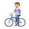 Man riding bike. Bicycle for road with guy with backpack. Summer activity. Hobbies and sports