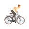 Man Riding Bike Fast, Male Cyclist Character on Bicycle Vector Illustration