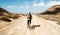 Man riding a bike in La Graciosa, Canary Islands, Spain