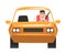 Man Riding Car, Front View of Male Driver Driving Yellow Vehicle Cartoon Vector Illustration