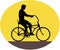 Man Riding Easy Rider Bicycle Silhouette Oval Retro