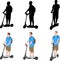 Man riding electric scooter silhouettes and color illustration