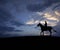 Man riding horse over sunset