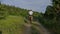 Man riding a horse on the road forest nature