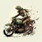 a man riding a motorcycle with a helmet on it\\\'s head and a green helmet on his head