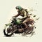 a man riding a motorcycle with a helmet on it\\\'s head and a green helmet on his head