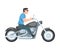Man Riding Motorcycle, Side View of Male Biker Character Driving Motorbike Cartoon Style Vector Illustration