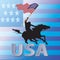 man riding mustang horse carrying the american flag. Vector illustration decorative background design