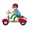 A man riding a scooter cartoon
