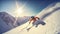 A man riding skis down the side of a snow covered slope. AI generative image