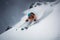 A man riding skis down a snow covered slope. AI generative image