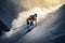 A man riding skis down a snow covered slope. AI generative image