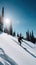 A man riding skis down a snow covered slope. AI generative image.