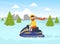 Man Riding Snowmobile in Winter Landscape, Outdoor Activity During Winter Holidays Cartoon Vector Illustration