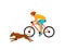 Man riding sport bike exercising with a running dog