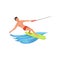 Man riding wakeboard, water skiing, water sport activity vector Illustration on a white background