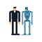 Man and robot. Businessman and cyborg. Robot will replace human