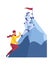 Man and robot climbing mountain, achieving goal and success. Man competing with artificial intelligence