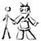 A man and a robot are standing holding hands. A rough, simplified outline sketch with a brush.