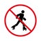 Man in Roll Red Stop Circle Symbol. Ban Entry in Roller Skate Black Silhouette Icon. No Allowed Skating Sign. Roller