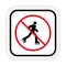 Man in Roll Red Stop Circle Symbol. No Allowed Skating Sign. Ban Entry in Roller Skate Black Silhouette Icon. Caution