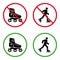 Man in Roller Skate Prohibited Pictogram. Caution Allowed on Rollerskate Green Symbol. No Rollerblading Sign. Permit