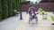 Man rolls a happy teenager in a wheelchair in the Park