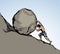 A man rolls a stone up the hill. Vector drawing