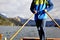 Man rowing on the typical wooden boat Pletna in the lake Bled, Slovenia, at sunset. Tourism, sport, exploring concept