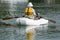 Man rows dinghy boat