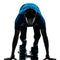 Man runner sprinter on starting blocks silhouette