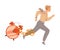 Man Running with Alarm Clock Chain Tangled Around His Leg as Time Management Vector Illustration