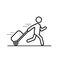 Man is running with a bag line icon, hurrying to the transport. Vector outline illustration