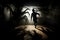 Man running through a dark room in a dramatic silhouette