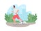 Man running with dog on leash 2D vector web banner, poster