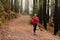 Man running in forest woods training