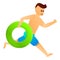 Man running with pool ring icon, cartoon style