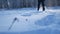 Man running in the snow legs in shoes field and forest beautiful landscape winter nature