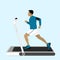 Man running on treadmill. Vector illustration of man exercising at fitness center.
