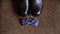 Man`s accessories fashion. Bow tie or bowtie, wrist watch, leather shoes
