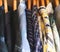 Man`s closet hangers shirts closeup