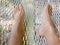 A man`s feet on a hammock - relaxation