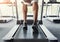 Man`s feet on treadmill in fitness club, healthy lifestyle